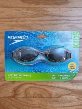 Speedo Kids Swim Goggles Ages 3-6 Blue  Multicolor Print NWT-D